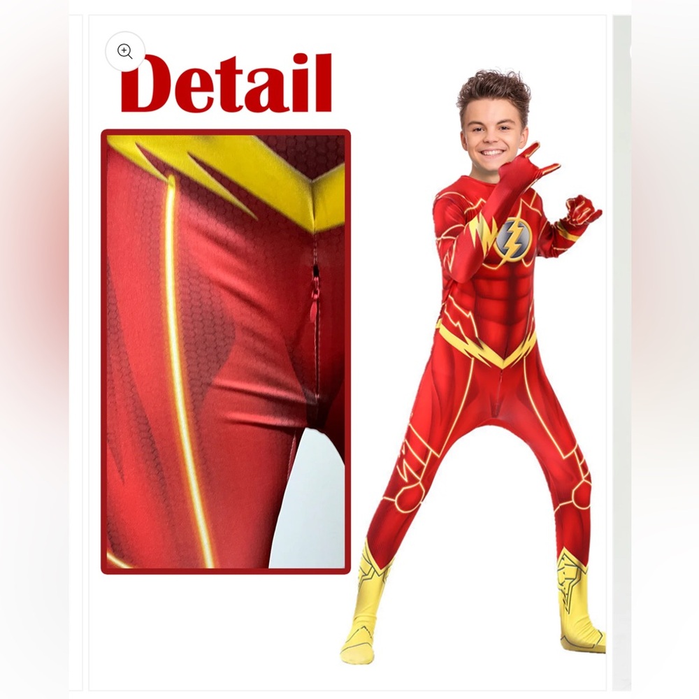 New Red and Yellow Superhero Costume with Lightning Bolt Emblem - Picture 3 of 4